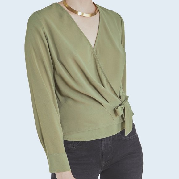 Elegant Olive Green Wrap Top - Picture 1 of 3